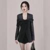 Transfronterizo 2024 principios de primavera nueva moda diseño nicho costuras estilo coreano adelgazante cuello cuadrado elegante abrigo de manga larga