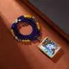Pingente Thangka da Tara Branca Estilo Xizang com Contas de Vidro e Corda Trançada, Colar Thangka Artesanal Estilo Étnico