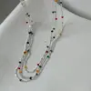 Collar de Frijol Arcoíris para Mujer Plata de Ley 925 Diseño Sencillo de Nicho Tendencia de Moda Cadena para Clavícula de Cuentas de Plata Coloridas 1270G