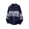 Suéter de Punto Jacquard Fair Isle Navideño para Hombre, Cuello Alto con Media Cremallera, Jersey Otoño/Invierno, Venta al por Mayor Transfronteriza