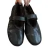 Versión de Cuero Suave~Estilo Coreano Versátiles Planos Cómodos Zapatos Mary Jane Forrados de Felpa para Mujer con Cierre de Velcro, Boca Baja, Punta Redonda, Diseño Simple