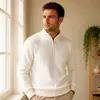 Suéter de malha casual da moda, com meio zíper, de venda quente e transfronteiriça, a fábrica pode bordar malhas masculinas