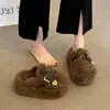 Pantuflas cálidas de algodón, de moda invierno 2026, estilo media pantufla, suela gruesa, punta cerrada, para usar en exteriores, pantuflas esponjosas, con forro de felpa adicional para mujeres petite