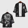 Directo de fábrica capa con tótem de dragón estilo chino marea nacional personalidad cárdigan de punto con plumas capa kimono túnica de siete mangas hombre