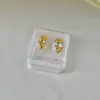 Aretes Mini Gota de Aceite Dorados de Acero de Titanio en Caja Aretes Sencillos de Tornillo Cuatro Hojas Pendientes de Marca Grande