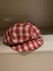 "Mi Cabeza No Es Redonda" Boina Retro a Cuadros para Mujer, Boina de Pintor Estilo Universitario, Sombrero Octagonal con Forma de Nube para Circunferencia de Cabeza Grande