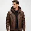 Chaqueta con Capucha de Cuero PU para Hombre Otoño Invierno Acolchada de Terciopelo Grueso Abrigo Casual Capucha Desmontable Cuero Sintético Chaqueta de Cuero Ropa para Hombre