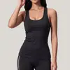 Top de Tirantes de Fitness Color Sólido Europeo y Americano con Cuello en U Yoga Deporte Running Ciclismo Elástico Antishock Sin Mangas