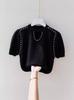40-100kg Blusa Curta Feminina Soltinha com Mangas Curtas e Contas Estilo Verão Redutor de Idade Camiseta Camisa de Manga Bufante