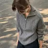 25 Anos Novo Tricô de Lã Pura Feminino Gola Lapela Cor Lisa Trançado Moda Simples Macio Cera Meio Zíper Camisa de Base