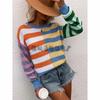 Cross-border Amazon Novo Listrado Solto Cross-border Mulheres Crewneck Pullover Malhas Mulheres Costura Europeia e Americana Suéter Mulheres