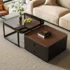 Mesa de Centro Quadrada de Madeira Maciça Novo Modelo 2025 Mesa de Centro Minimalista Moderna para Sala de Estar Apartamento Pequeno Conjunto de Mesa de Centro Extensível de Chão