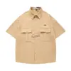 Nova Marca da Moda Camisa Retro de Manga Curta Waffle para Homens, Estilo de Rua de Verão Estilo College Americano Camisa Versátil para Casal