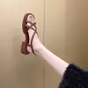 Sandalias Romanas Trenzadas de Cuero Genuino Blanco para Mujer Verano 2026 Estilo Nuevo Marrón Tacón Alto Grueso Suela Suave Cómodas Sandalias de Talla Grande