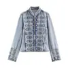 Comercio Exterior Transfronterizo Primavera y Verano Nueva Ropa para Mujer Estilo Europeo y Americano Moderna Chaqueta Corta de Mezclilla con Botones Decorados y Cintura Ajustada de Manga Larga