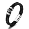 Pulsera Punk de Calavera para Hombre de Cuero de Vaca Trenzado con Hebilla Magnética, Joyería Transfronteriza Europea y Americana de Amazon