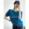 Fábrica de Ropa Jinya/Camisa de Punto Manga Corta de Lana Cachemir de Alta Resistencia de Lujo para Primavera y Otoño, Cuello Redondo, Bordada, Corte Holgado, Efecto Adelgazante
