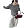 Cardigan de Tricô Puro com Zíper Duplo Blusa de Manga Longa Cor Sólida Jaqueta Pequena Feminina Nova Camisa Externa Macia e Cêrea Simples
