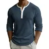 Amazon Y2 Transfronterizo Ropa de hombre europea y americana Estampado digital Camisa POLO Henley casual de manga larga para hombre de dos tonos con 3 botones