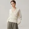 Suéter de cashmere com gola cruzada, nova coleção outono/inverno 2026, peça básica feminina de cor sólida, doce e estilosa, suéter de tricô que afina e aquece