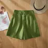 Pantalones Cortos de Lino Tencel de Pierna Ancha de Cinco Puntos para Mujer, Verano Finos de Cintura Alta Sueltos Adelgazantes Caída Suave Casual