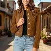 Nueva Chaqueta Corta de Motociclista para Mujer Transfronteriza Otoño/Invierno 2026 con Elementos de Diseño, Chaqueta de Trabajo de Ante, Estilo Vintage
