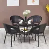 Conjunto de Mesa e Cadeiras para Varanda Externa, Conjunto de Três Peças de Cadeira de Rattan, Mesa Pequena, Mesa de Centro, Cadeira de Lazer com Encosto, Cadeira para Pátio Externo