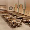 Juego de Mesa y Sillas con Sofá para Cafetería Tienda de Té con Leche de Madera Maciza, Silla de Comedor Comercial de Ratán para Casa de Té Restaurante Occidental