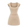 Estilo Lujuria Pura 2025 Nuevo Verano Sexy Sexy Vestido de Manga Corta con Cuello en U Falda Corta Plisada de Cintura Línea A para Mujer