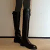 Botas de Caballero con Hebilla Metálica de Gran Calibre 2026 Invierno Tacón Medio Grueso Punta Redonda Caña Alta Botas Largas para Mujer