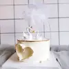 Decoração de Bolo Dia dos Namorados Cisne Preto e Branco Lindo Fio Branco Pérola Arame Ferro Cena de Festa Fantasia