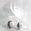 Pavilhão Nafu Joias de Prata Atacado Brincos de Tarraxa Vintage Desgastados em Prata Esterlina 925 com Pérolas Naturais de Água Doce Brincos de Tarraxa Redondos Simples