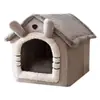 Casa de Gato Quente e Forrada com Lã, Adequada para Todas as Estações, Removível e Lavável, Vila Semi-Fechada para Gatos de Inverno, Casa para Cachorro