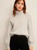 Primavera, Otoño e Invierno 2026 Nuevo Suéter de Punto Holgado de Color Sólido con Cuello Semi-Alto y Mangas de Linterna Estilo Coreano de Piel Sintética de Visón para Mujer