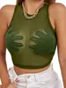 2024 Transfronterizo Europeo y Americano para Mujer Color Sólido Transparente Sexy Malla Elástica Ajustada Chaleco Ultradelgado Sin Mangas Camiseta Base