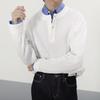 Suéter de punto para hombre, estilo coreano, ajustado, de color liso, con cuello camisero, manga larga, para otoño, estilo moderno y relajado.