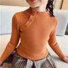 Camisa Básica Meia-Gola para Meninas 2025 Outono Macia Sedosa Malha Infantil Malha Cor Lisa Versátil Top para Menininha