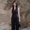 Traje de verão super popular para 2026, um conjunto completo no estilo old money, colete preto com um design chique e único de alta qualidade, calça de alfaiataria