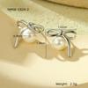 Pendientes de Acero de Titanio Elegantes con Lazo y Perla para Mujer, Moda Simple, No se Desvanecen, Pendientes al por Mayor