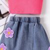 Amazon Transfronteiriço Europeu e Americano Conjunto para Meninas Verão Novo Top de Alça Florido Shorts Jeans Estampados Roupa Infantil