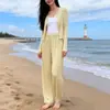 Moda Casual de Primavera 2026 para Mujer Conjunto de Color Sólido Chaqueta Cardigan Versátil Pantalones Rectos Conjunto de Dos Piezas
