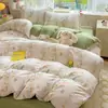 Juego de Cuatro Piezas de Terciopelo de Leche Grado Maternal e Infantil Invierno Cubrecama de Terciopelo Coral Espeso Invierno Sábana Bajera con Forro Polar Funda Nórdica Juego de Tres Piezas