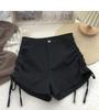 Shorts Casuais de Verão com Cintura Alta, Cordão para Ajuste, Slimming, Design Petite, Shorts Pretos Únicos para Mulheres
