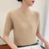 Nuevo Suéter de Punto para Mujer de Primavera y Otoño, Cuello Redondo, Manga Corta, Tejido de Trenza, Sin Costuras, Top de Color Sólido