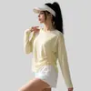 Top de Yoga de Manga Larga para Mujer Juyitang con Cordón Lateral, Sensación de Piel Desnuda, Alta Elasticidad, Camiseta de Fitness Adelgazante para Cubrir