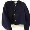 Elegante chaqueta corta azul marino para mujer, perfecta para otoño e invierno, con un diseño chic de inspiración francesa y cuello redondo, adecuada para primavera y otoño