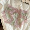 Pantaletas Sexy de Encaje de Satén Francés para Niñas, Entrepierna de Algodón Antibacteriano con Abertura de Malla, Cintura Media Cubridora de Cadera, Calzones para Mujer