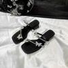 Sandálias Estilo Francês Chinelos Borboleta Verão Tendência 2026 Novo Modelo com Saia Elegante Versátil Strass Salto Bloco Sapatos Femininos