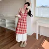 Vestido de tirantes a cuadros con encaje, Mismo estilo que el nuevo modelo de Primavera 2026, Sexy y Elegante, Estilo simple de vacaciones, Vestido de longitud media
