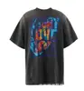 2024 Moda Americana Hip-Hop Marca Nova Retrô Lavada Velha Figura Solta Versátil Gola Redonda Manga Curta Camiseta para Homens e Mulheres